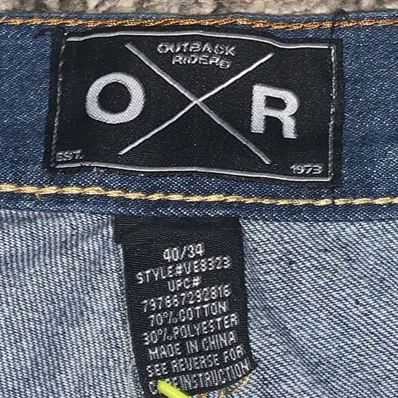 Outback Rider Mens Size 40x32 Denim Jeans Blue Distressed Destroyed Zip Fly - Picture 3 of 6